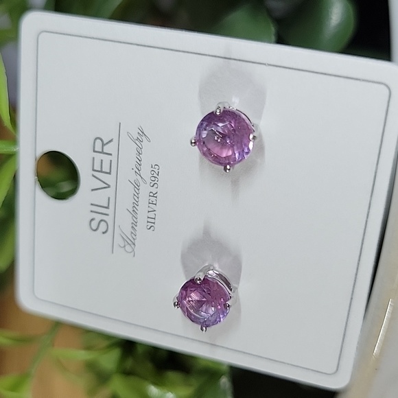 Genuine Purple Tourmaline Stud Earrings, S925 - Picture 10 of 10